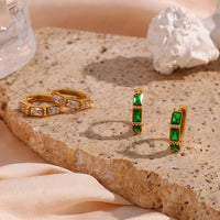 18K CZ Lined Hoop Earrings