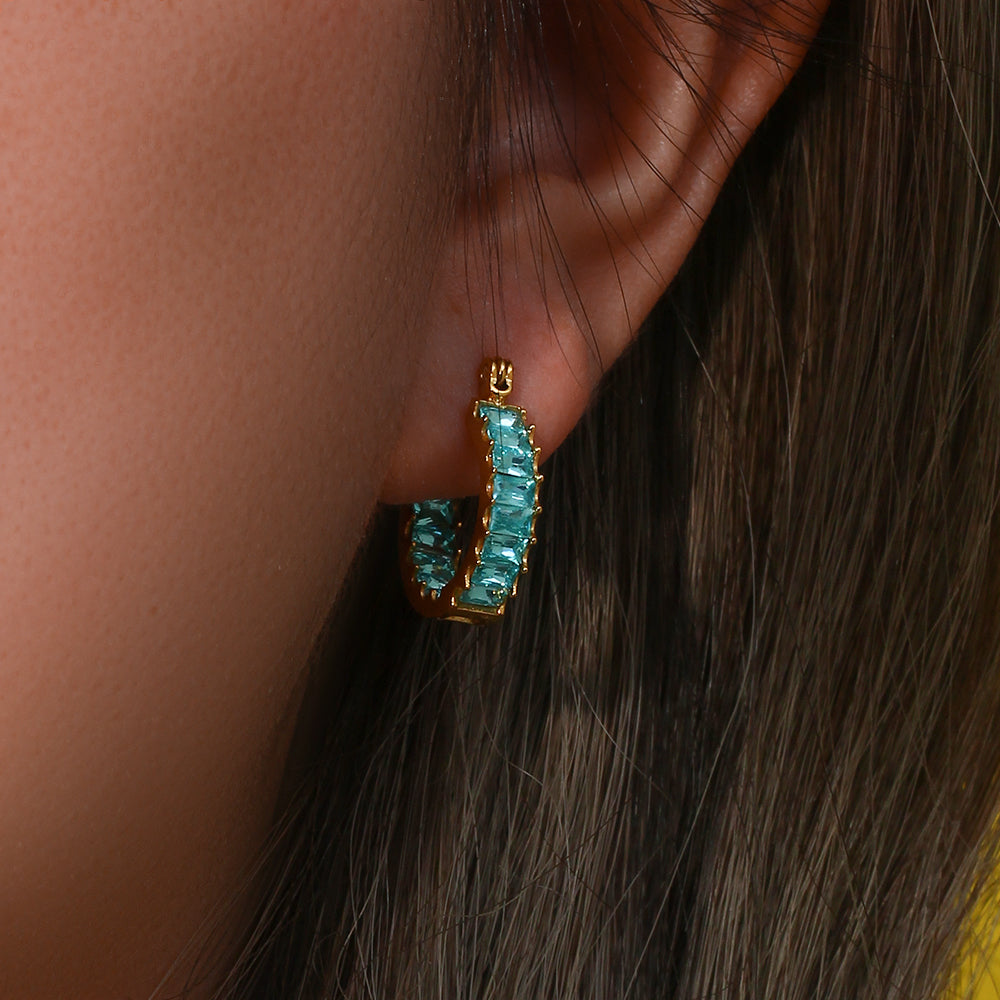 18K CZ Baguette Hoop Earrings