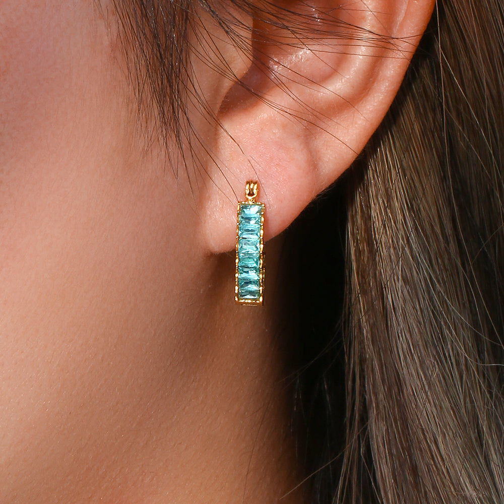 18K CZ Baguette Hoop Earrings