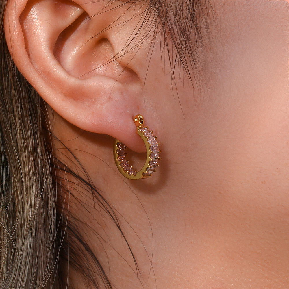 18K CZ Baguette Hoop Earrings