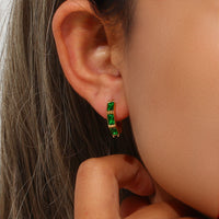 18K CZ Lined Hoop Earrings