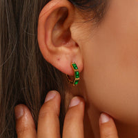 18K CZ Lined Hoop Earrings