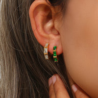 18K CZ Lined Hoop Earrings