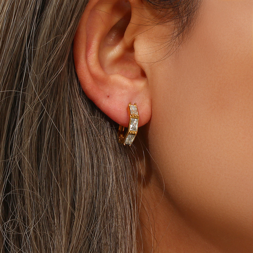 18K CZ Lined Hoop Earrings