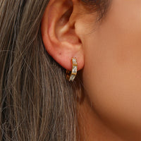 18K CZ Lined Hoop Earrings