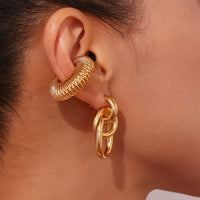 18K Double Hoop Stud Earrings