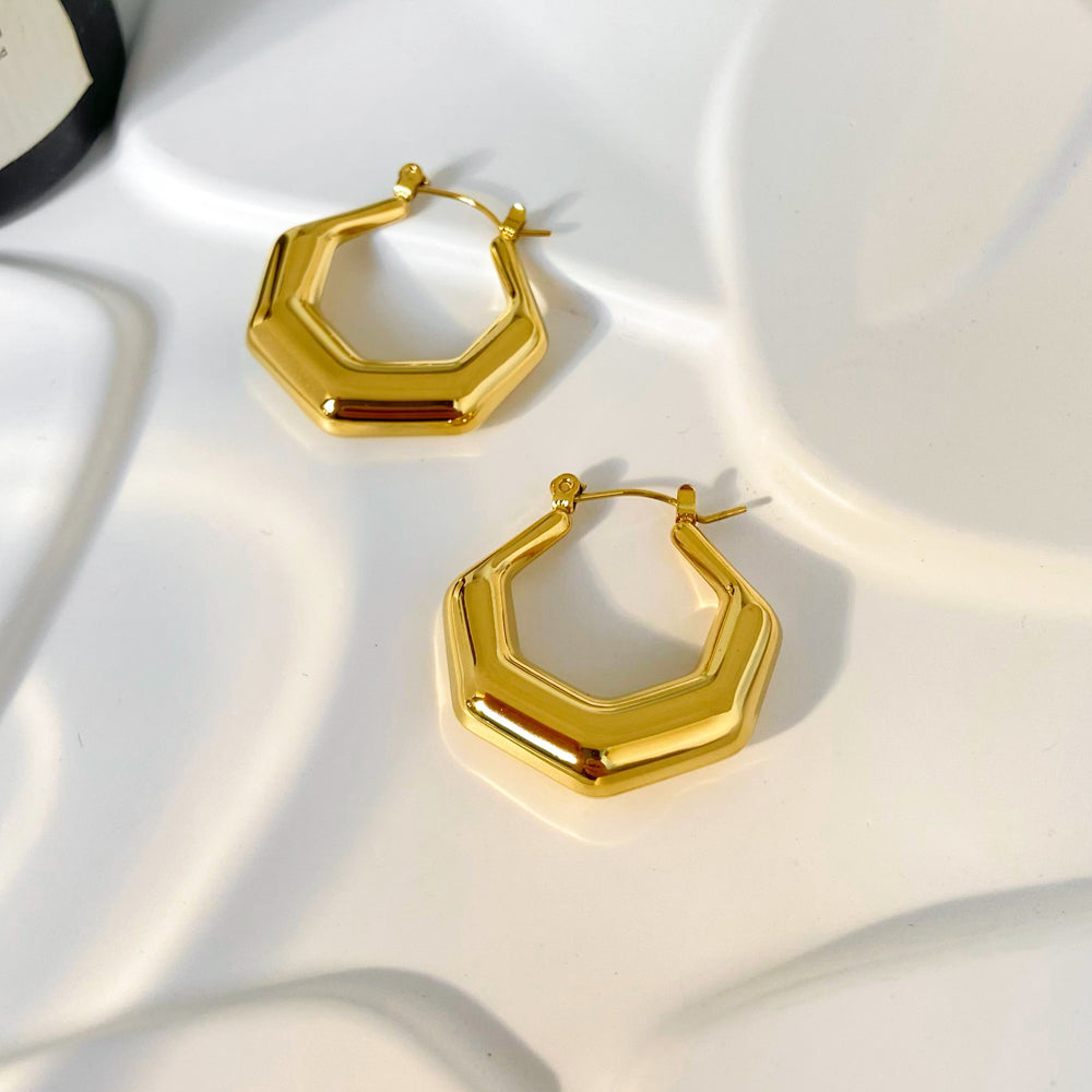 18k Geometric Hex Statement Hoop Earrings
