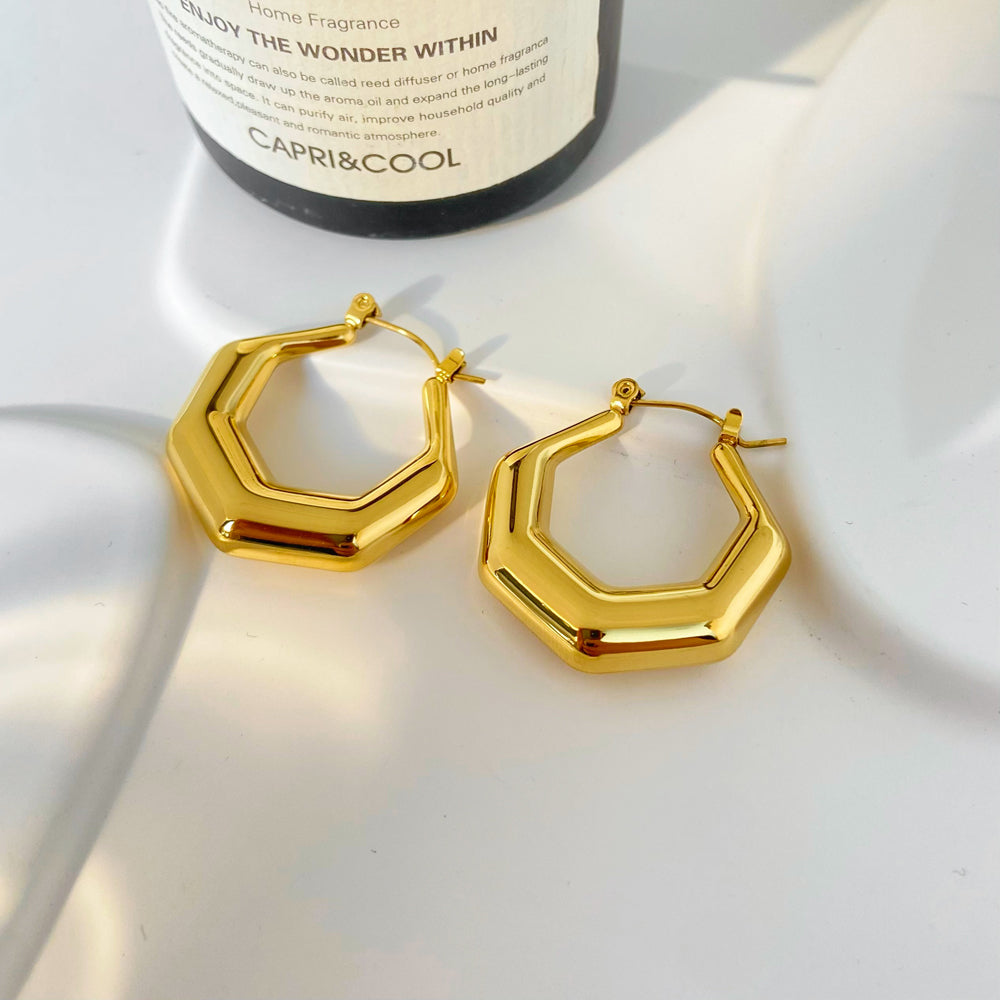18k Geometric Hex Statement Hoop Earrings