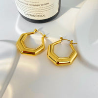 18k Geometric Hex Statement Hoop Earrings