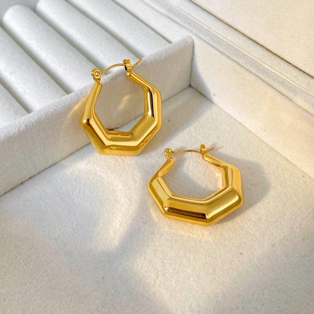 18k Geometric Hex Statement Hoop Earrings