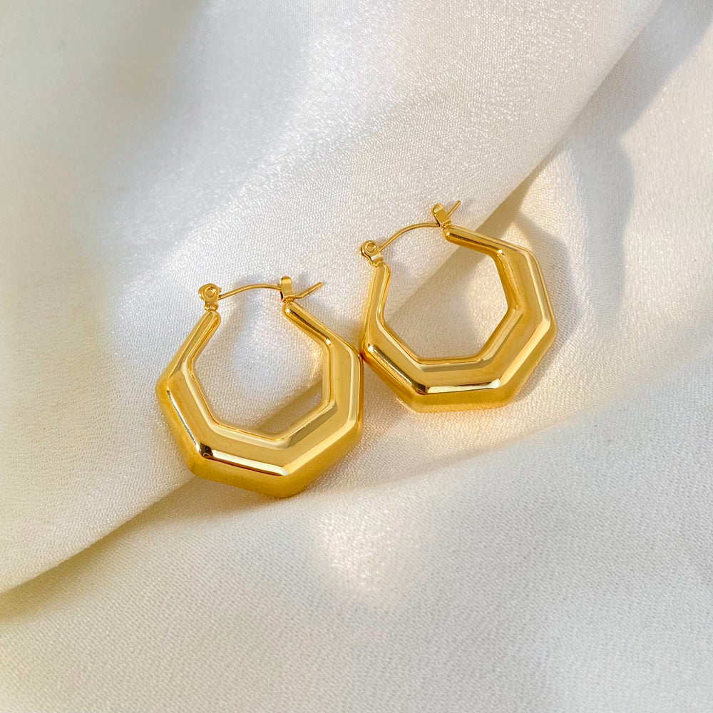 18k Geometric Hex Statement Hoop Earrings