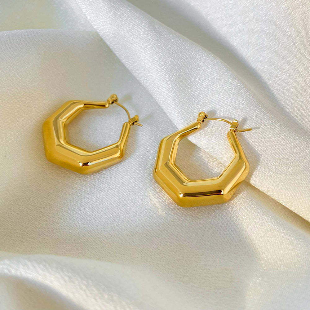 18k Geometric Hex Statement Hoop Earrings