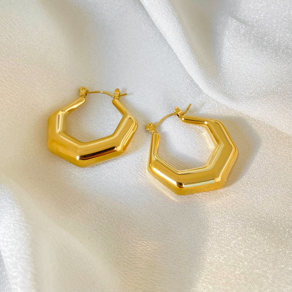 18k Geometric Hex Statement Hoop Earrings