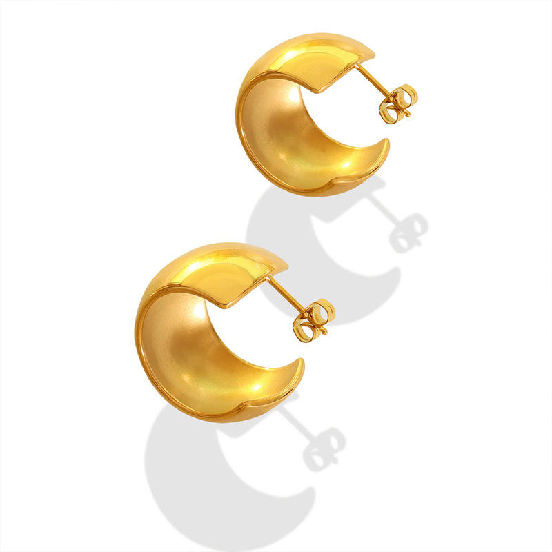 18K Wide C Shape Chunky Hoop Earrings