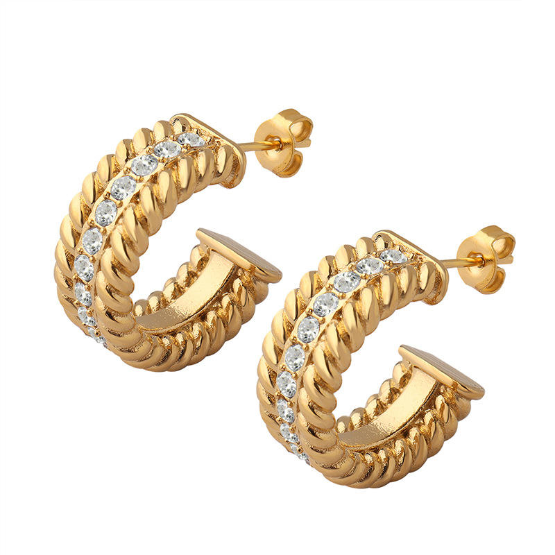 18K CZ Lined Hoop Earrings
