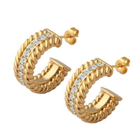 18K CZ Lined Hoop Earrings