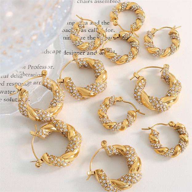 18K Cubic Zircon Chunky Diamond Hoop Earrings