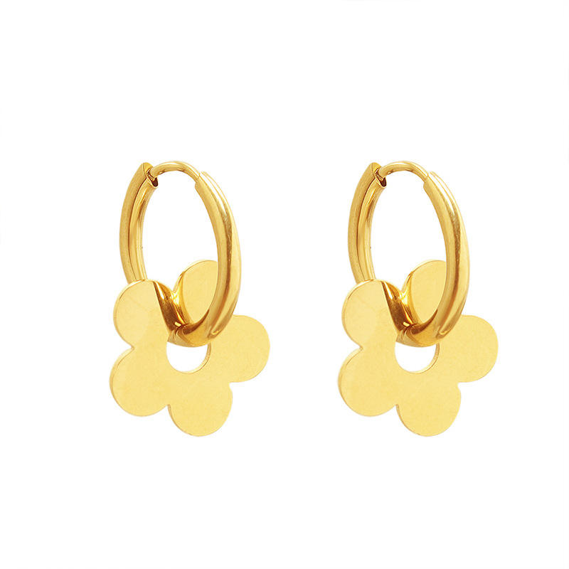 18K Round Daisy Flower Huggie Earrings