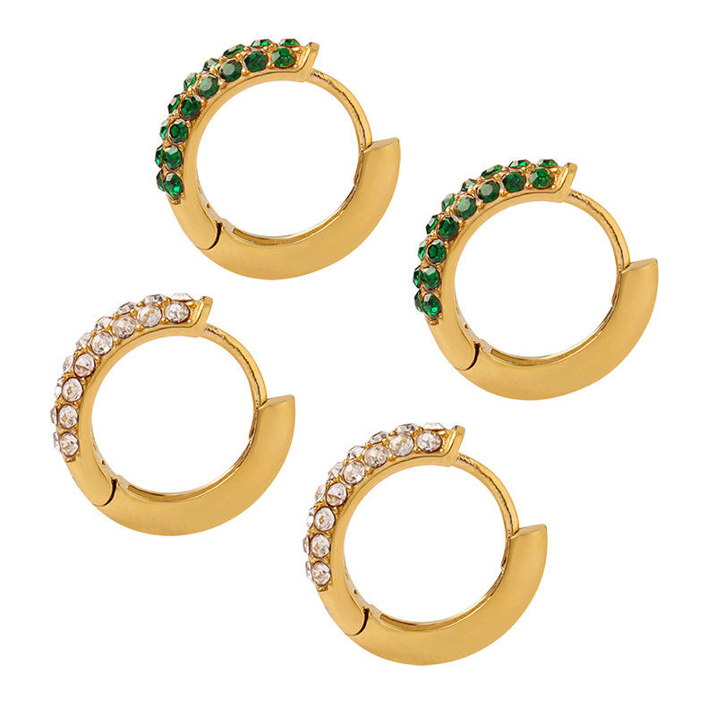 18K Half CZ Huggie Earrings