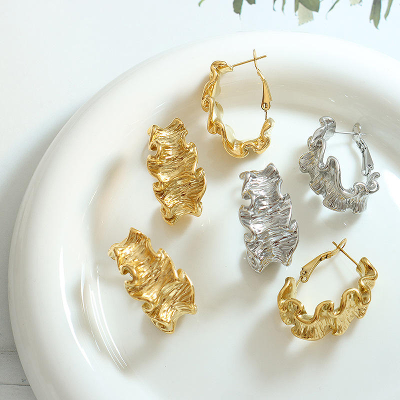 Silver Curve Fold Hoop Earrings