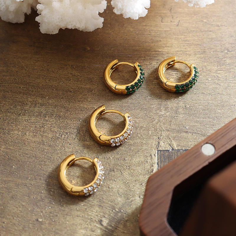 18K Half CZ Huggie Earrings