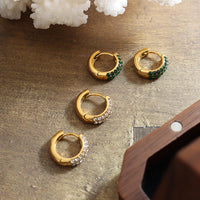18K Half CZ Huggie Earrings