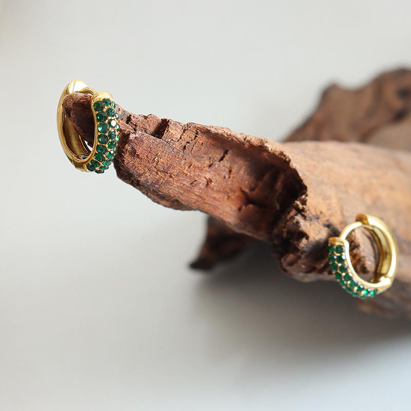 18K Half CZ Huggie Earrings