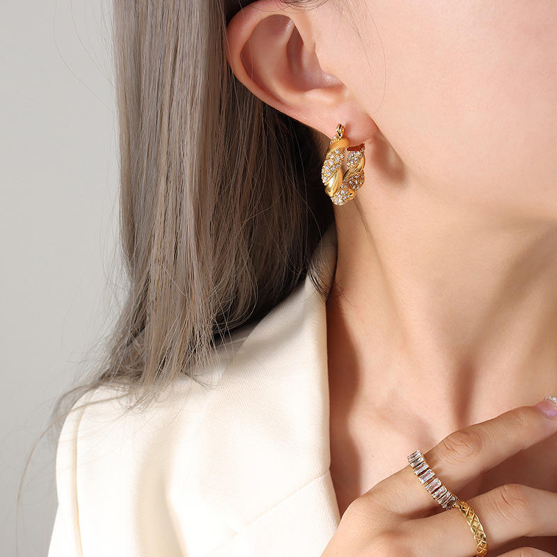 18K Cubic Zircon Chunky Diamond Hoop Earrings