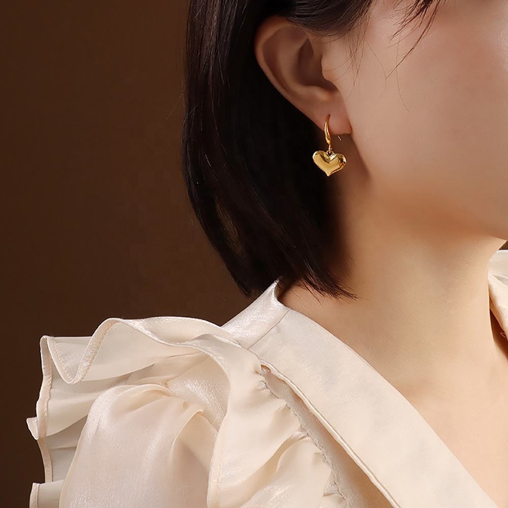 18K Love Heart Hook Earrings