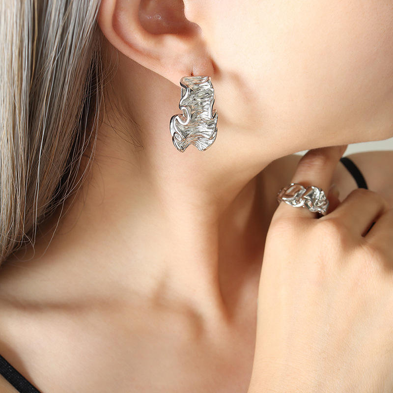 Silver Curve Fold Hoop Earrings