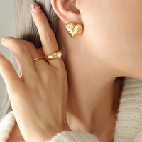 18K Love Heart CZ Stud Earrings