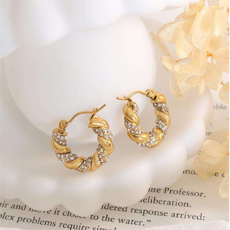 18K Cubic Zircon Chunky Diamond Hoop Earrings