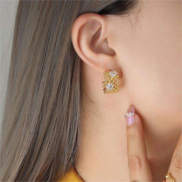18K Mesh Zircon Pave Studs Earrings
