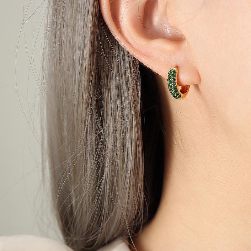 18K Half CZ Huggie Earrings