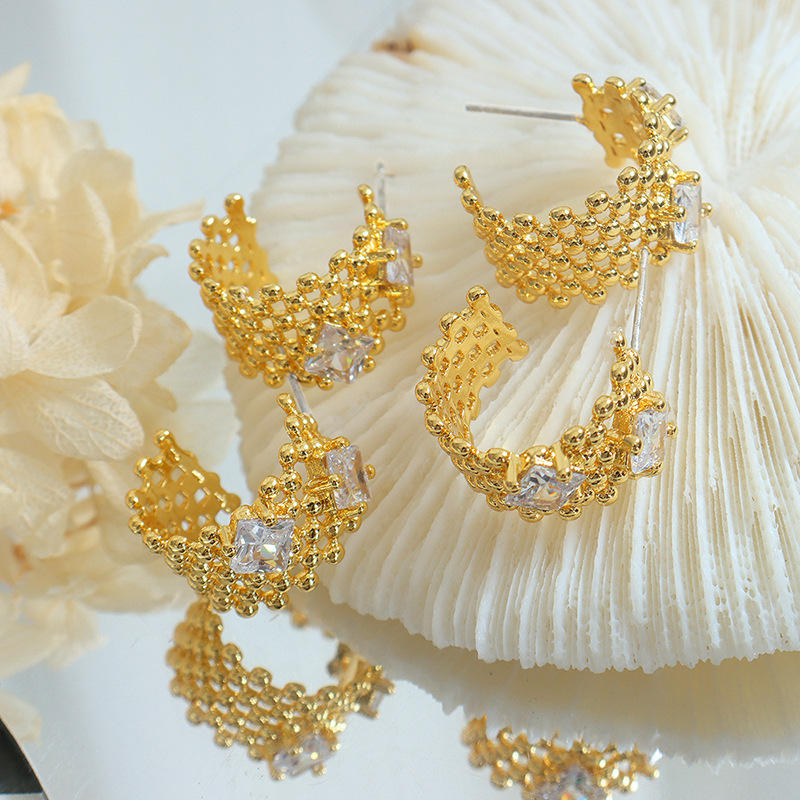 18K Mesh Zircon Pave Studs Earrings
