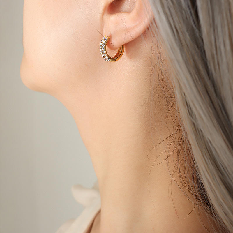 18K Half CZ Huggie Earrings