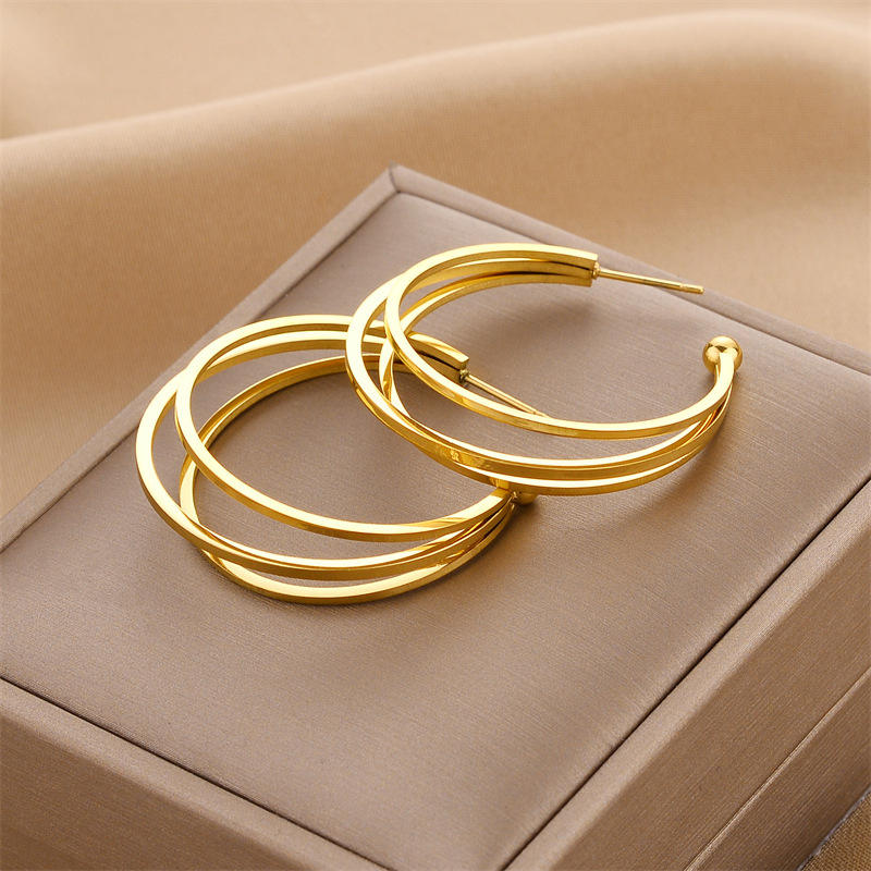 18K Statement Triple Hoop Earrings