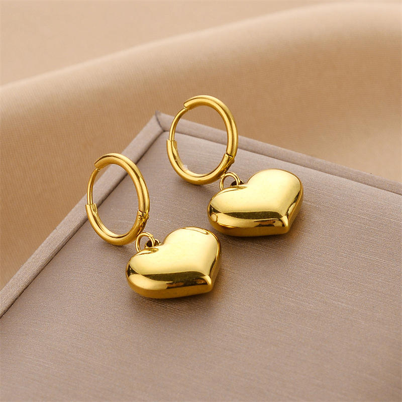 18K Classic Heart Charm Hoop Earrings