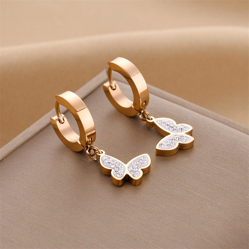 18K Butterfly Charm Hoop Earrings
