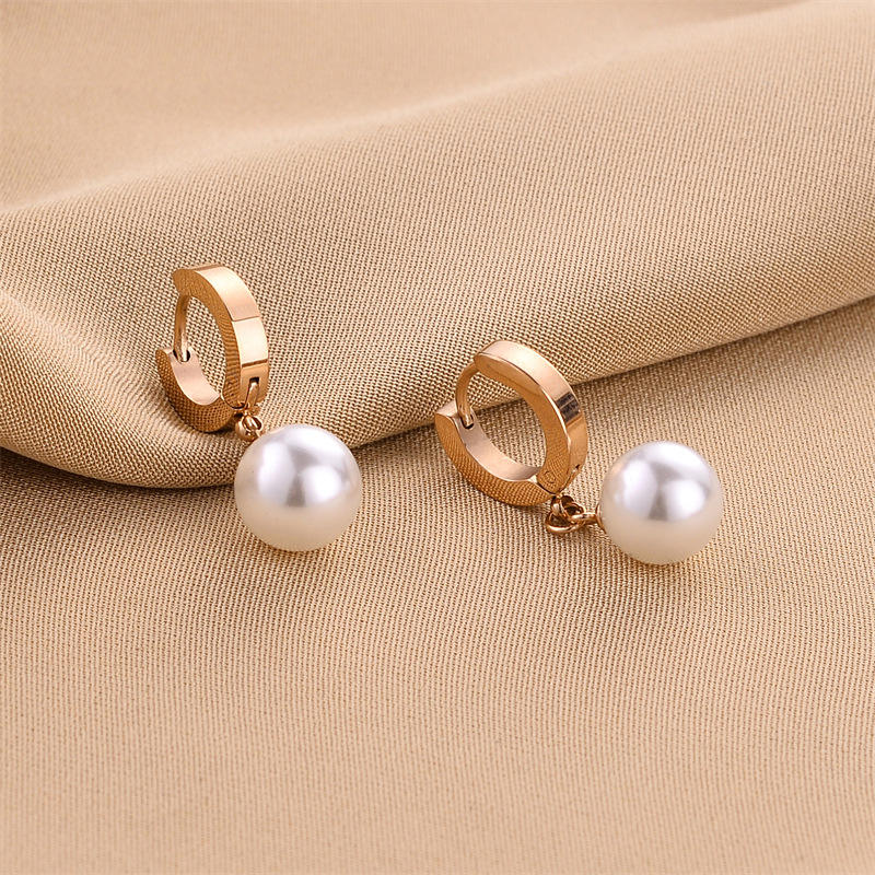 18K Rose Gold Round Pearl Hoop Earrings
