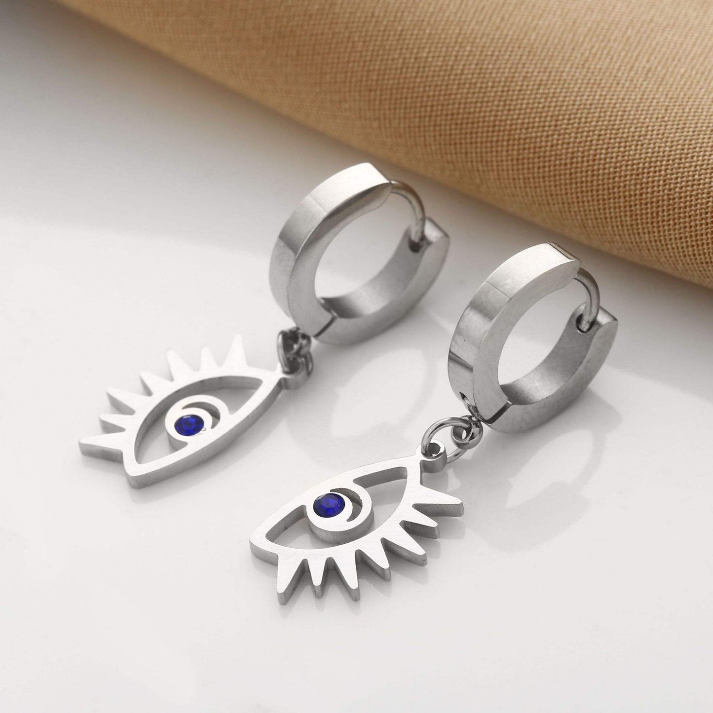 Silver Eye Charm Hoop Earrings
