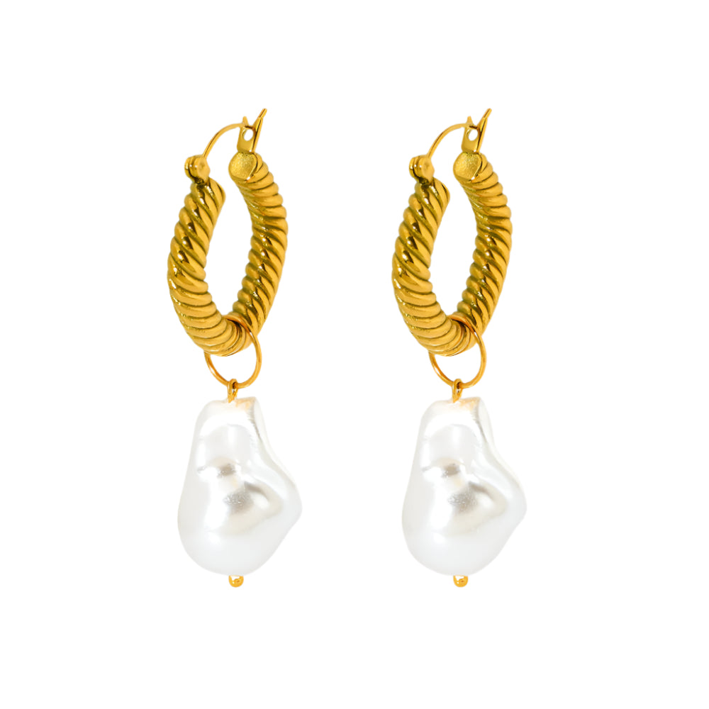 18K Baroque Pearl Hoop Drop Earrings