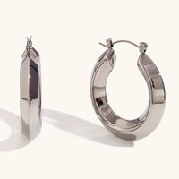 Silver Smooth Hollow Buckle Hoops