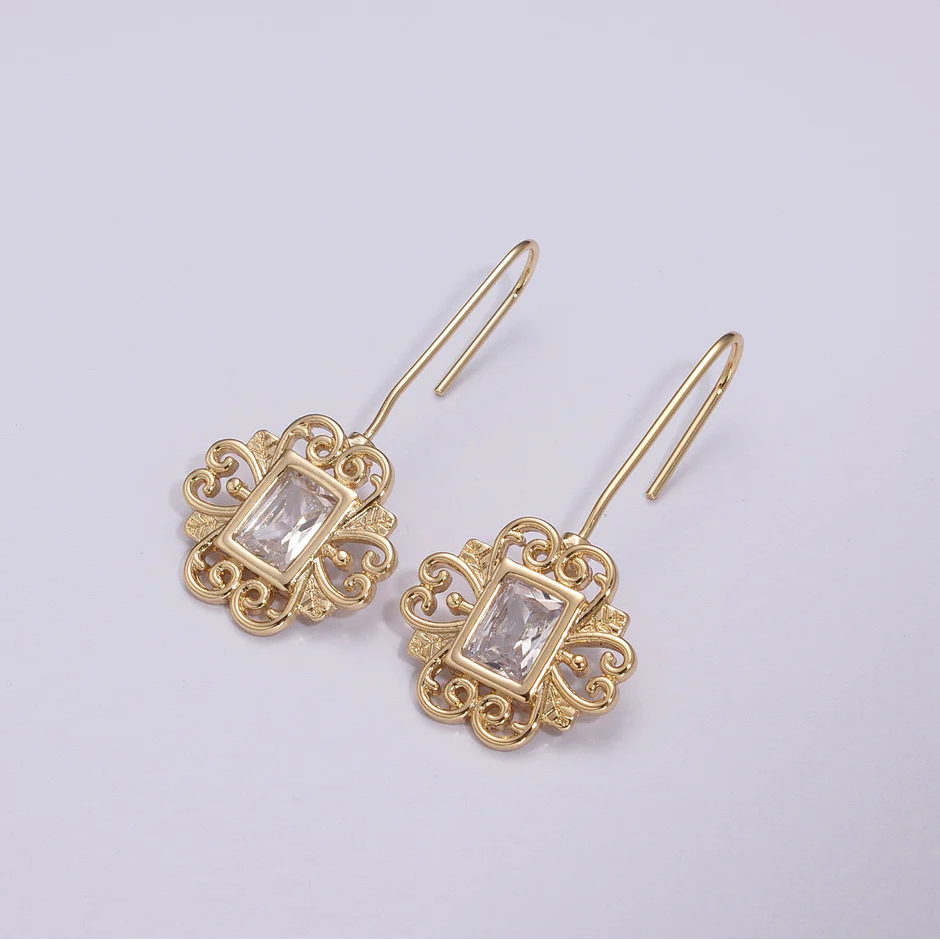 18K Gold Filled Vintage Square Drop Earrings