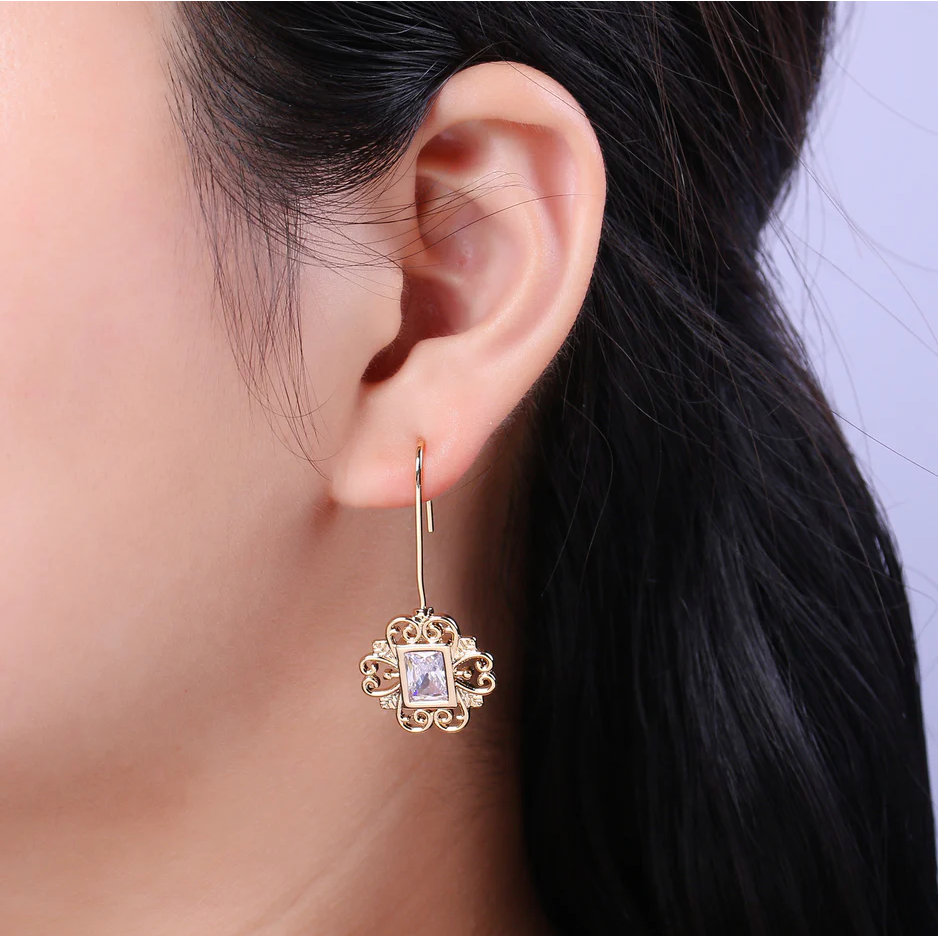 18K Gold Filled Vintage Square Drop Earrings