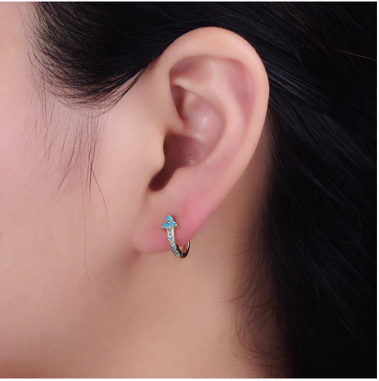 18K Gold Filled Turquoise Flower Huggie Earrings