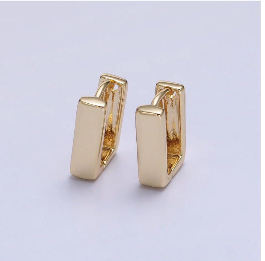 18K Gold Filled Geometric Square Huggie Hoop Earrings, Gold