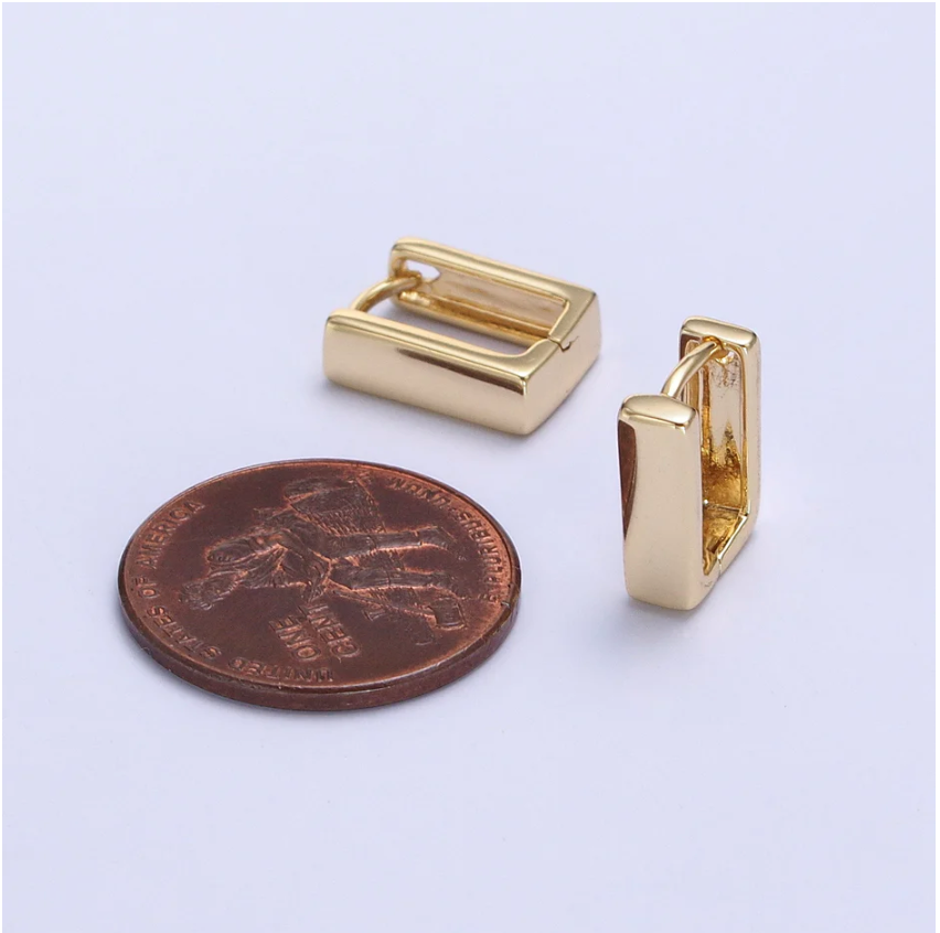 18K Gold Filled Geometric Square Huggie Hoop Earrings, Gold