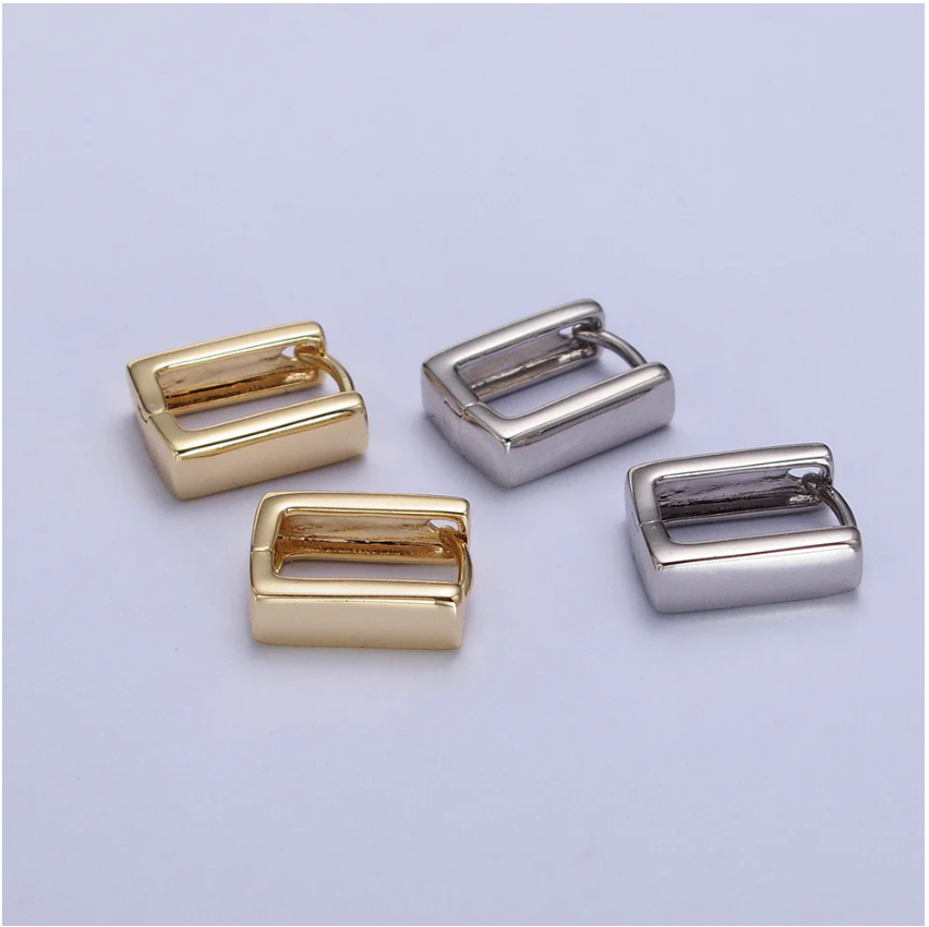 18K Gold Filled Geometric Square Huggie Hoop Earrings, Gold