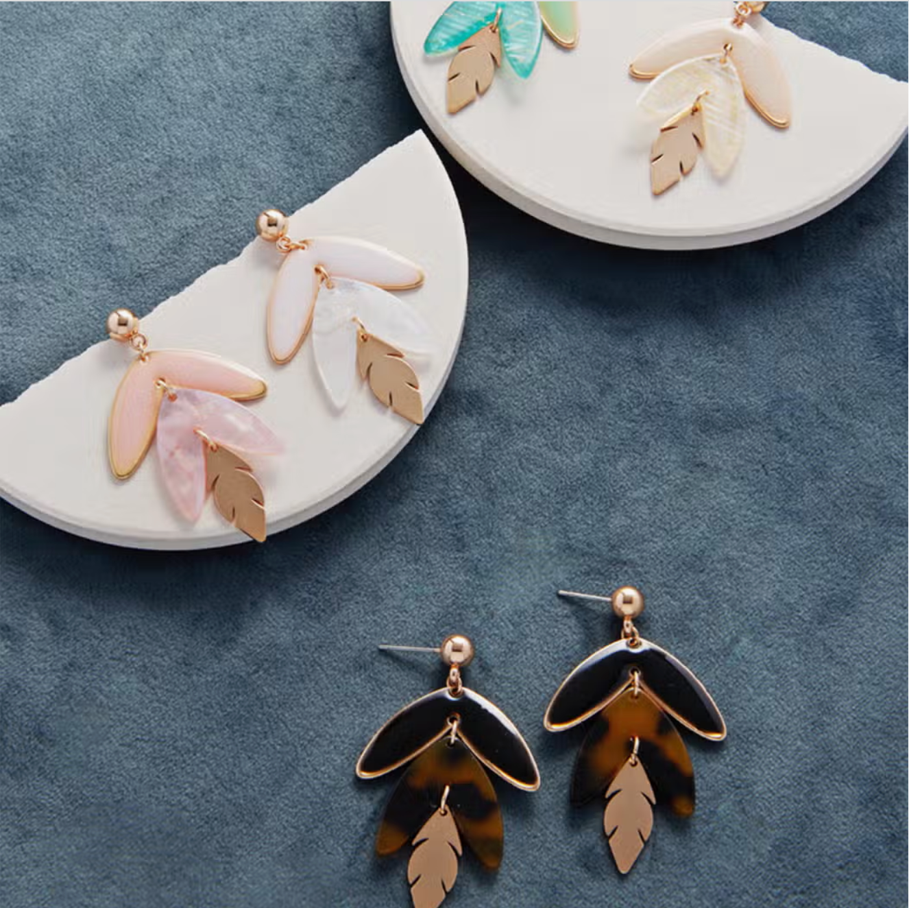 Drop Leaf Enamel Resin Post Earrings